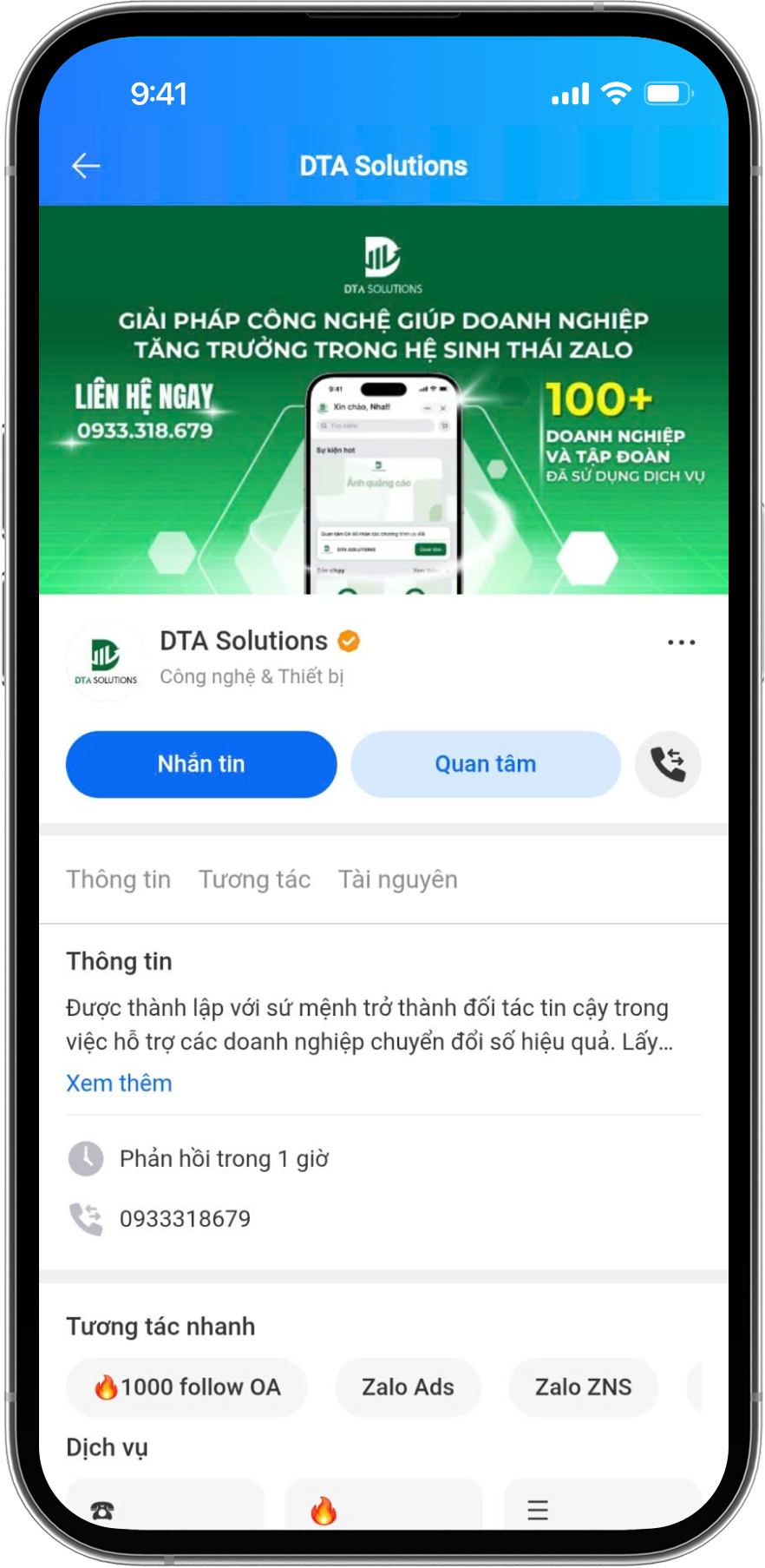 Khách hàng vào ZaloOA