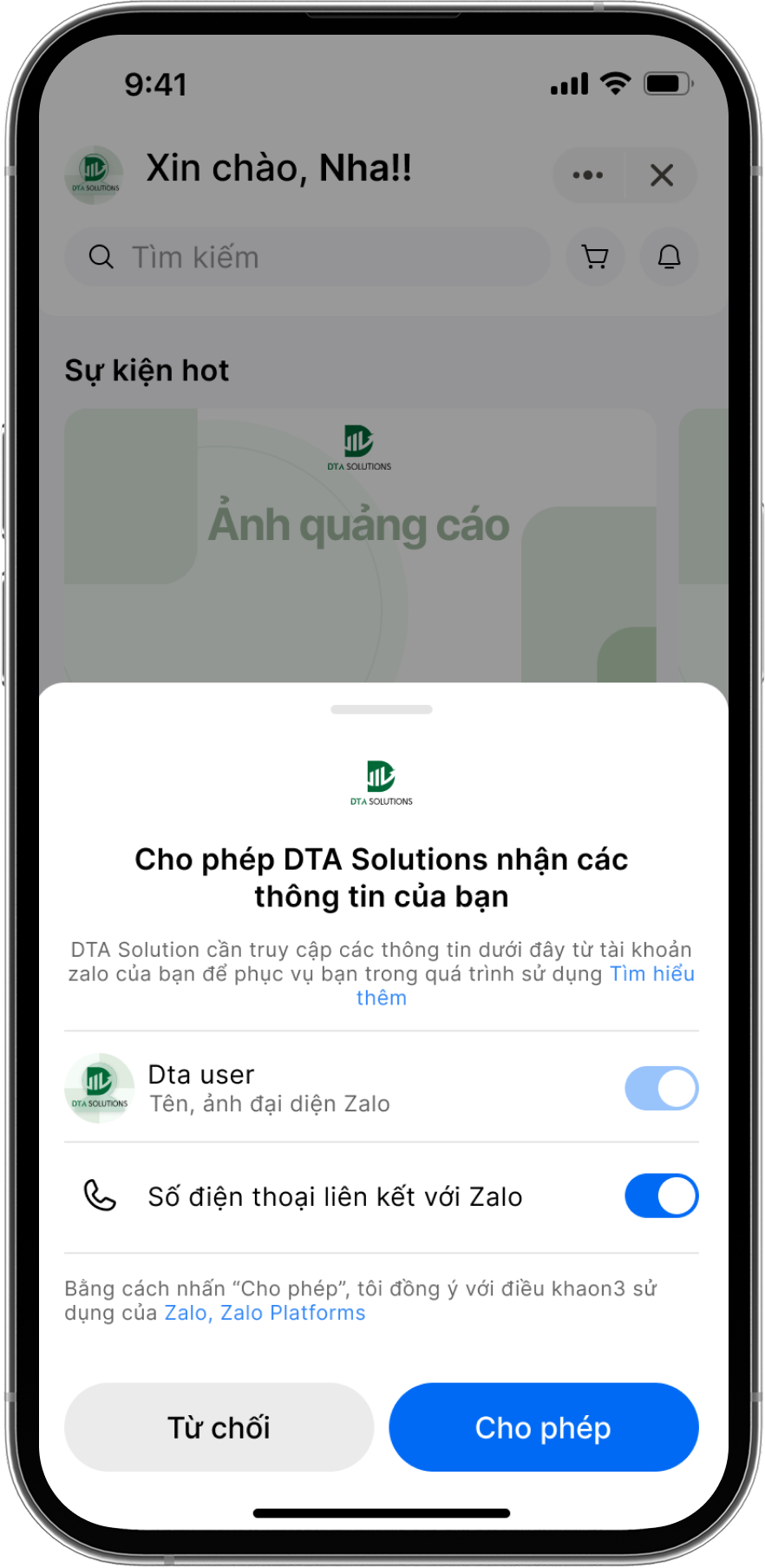 Chatbot xin thông tin gửi Chương trình khuyến mãi
