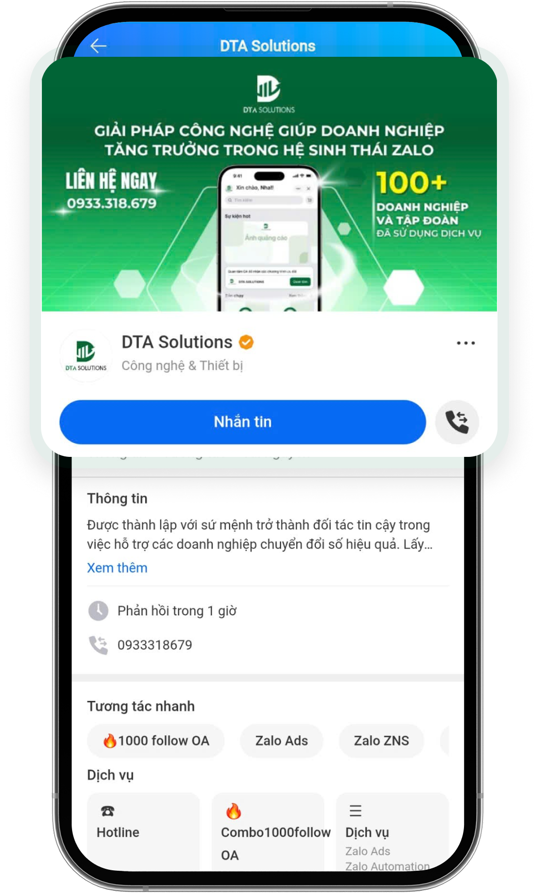 Zalo OA interface showing profile setup
