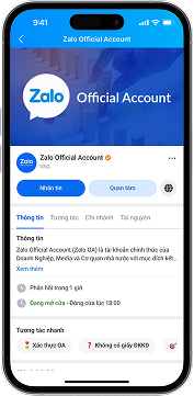 Zalo OA interface showing profile setup